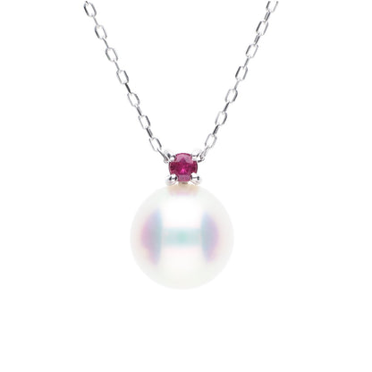 ERIS VELINA Necklace・Pendant Birthstone Ruby K10WG Akoya Pearl Women JAPAN