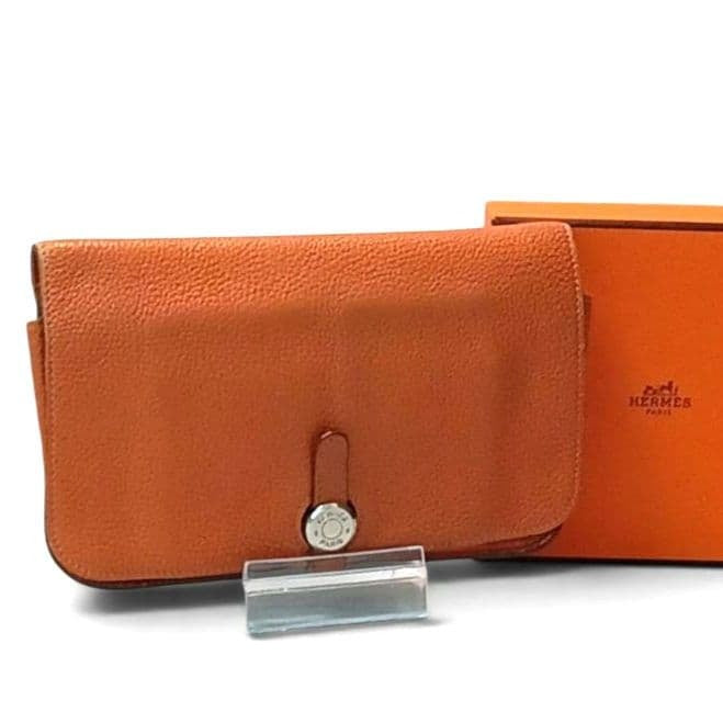 Hermes Dogon GM Wallet Orangen Brown H Stamp Silver-tone Hardware