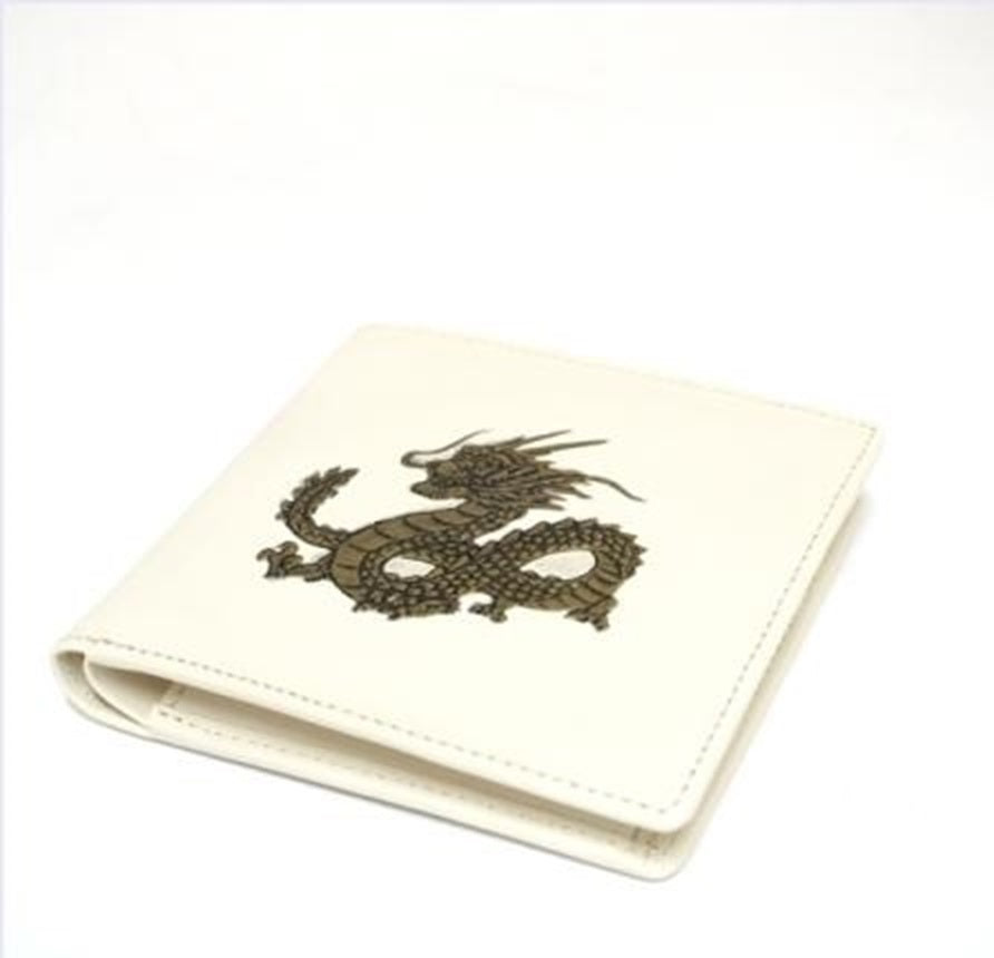 FORTUNE DRAGON Billfold Wallet Emboss Leather White Master Craftsmanship