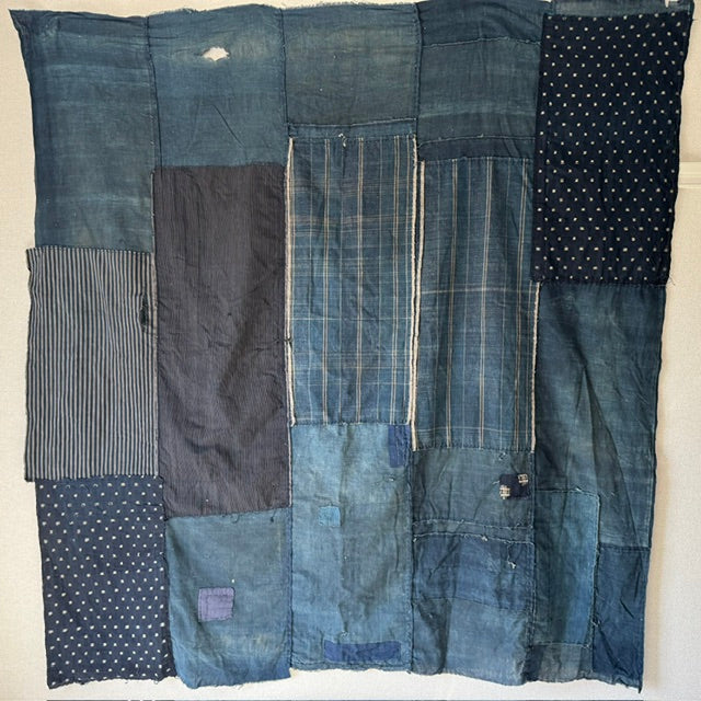 Antique Japanese BORO Indigo Futon Cover 5-Panel 59 x 61 inches