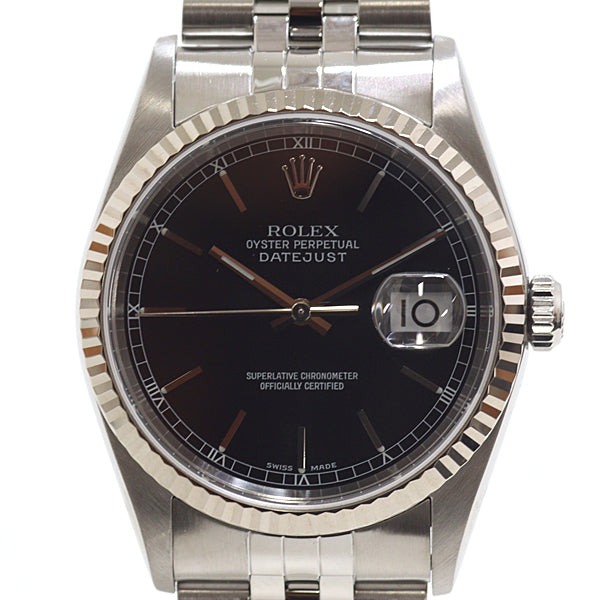 ROLEX 16234 Datejust Watch SS Silver Black Dial Men SS 97g Automatic