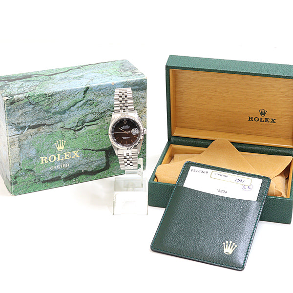 ROLEX 16234 Datejust Watch SS Silver Black Dial Men SS 97g Automatic