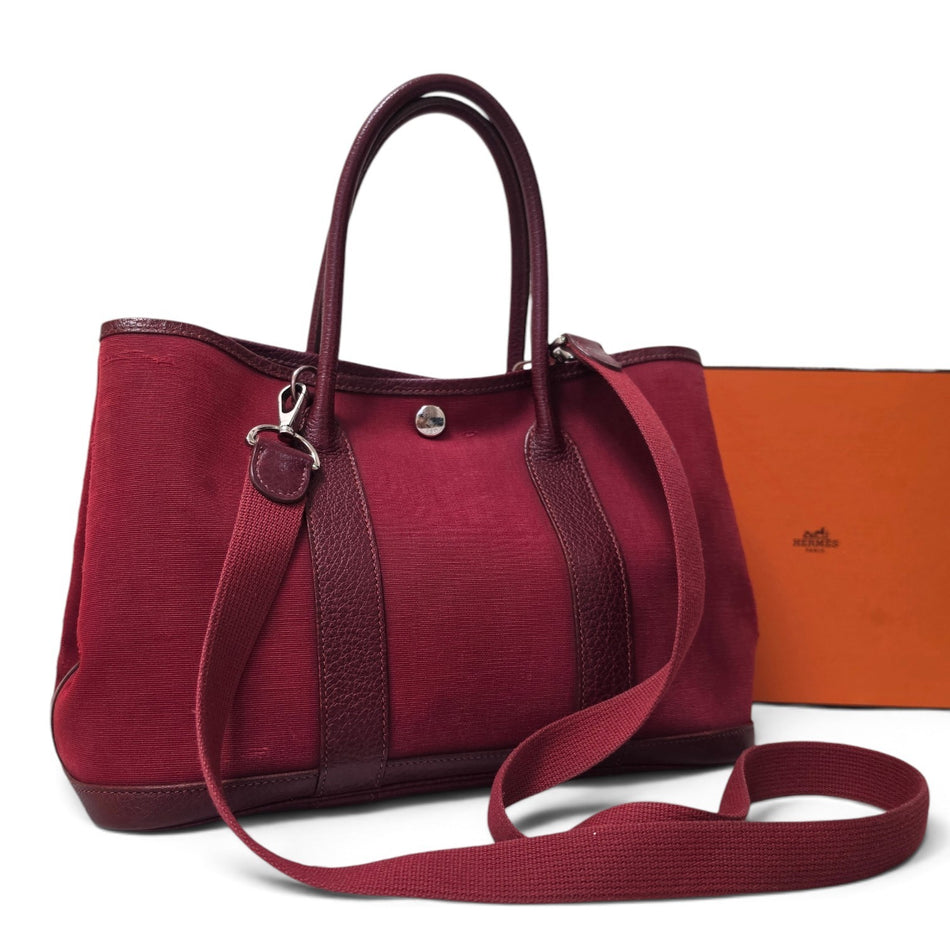 Hermes Garden Party TPM Handbag Tote Bag Bordeaux Red StampI 2-Way with Strap
