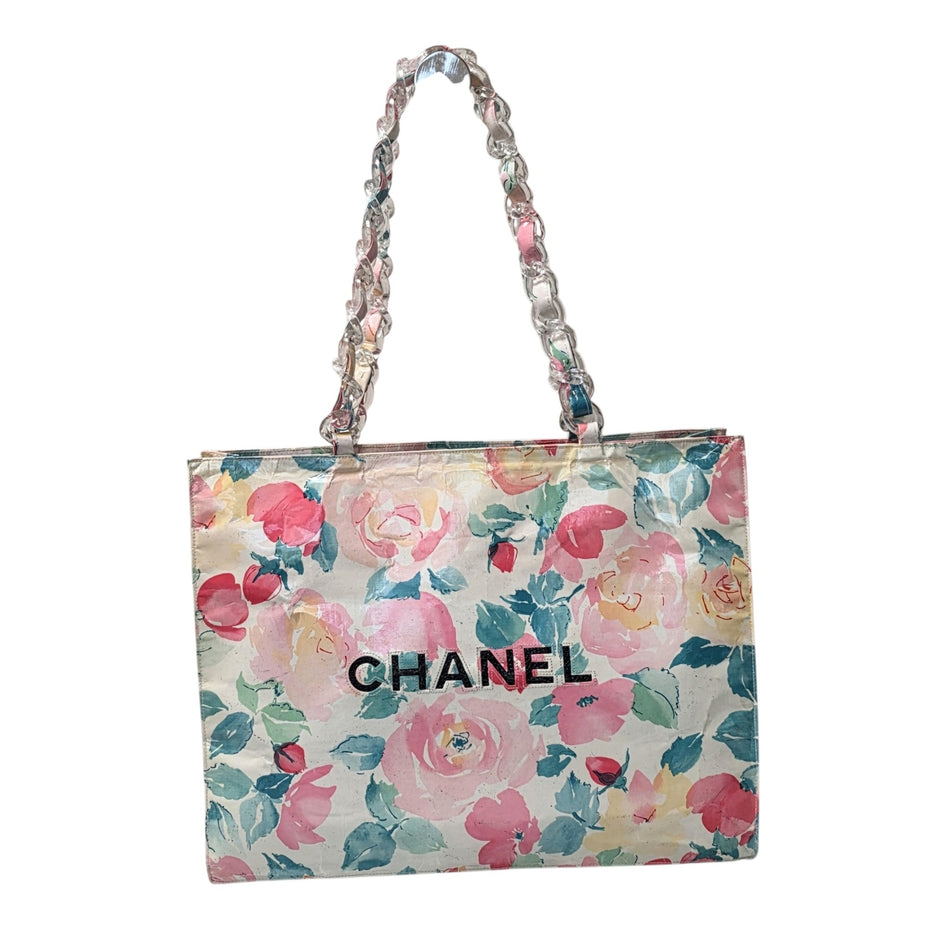 CHANEL Floral Motif Coco Mark PinkTote Bag Chain Shoulder Bag