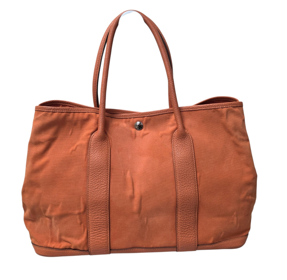 HERMES Garden Party TPM Tote Bag Handbag Orange Toile H Canvas Stamp P