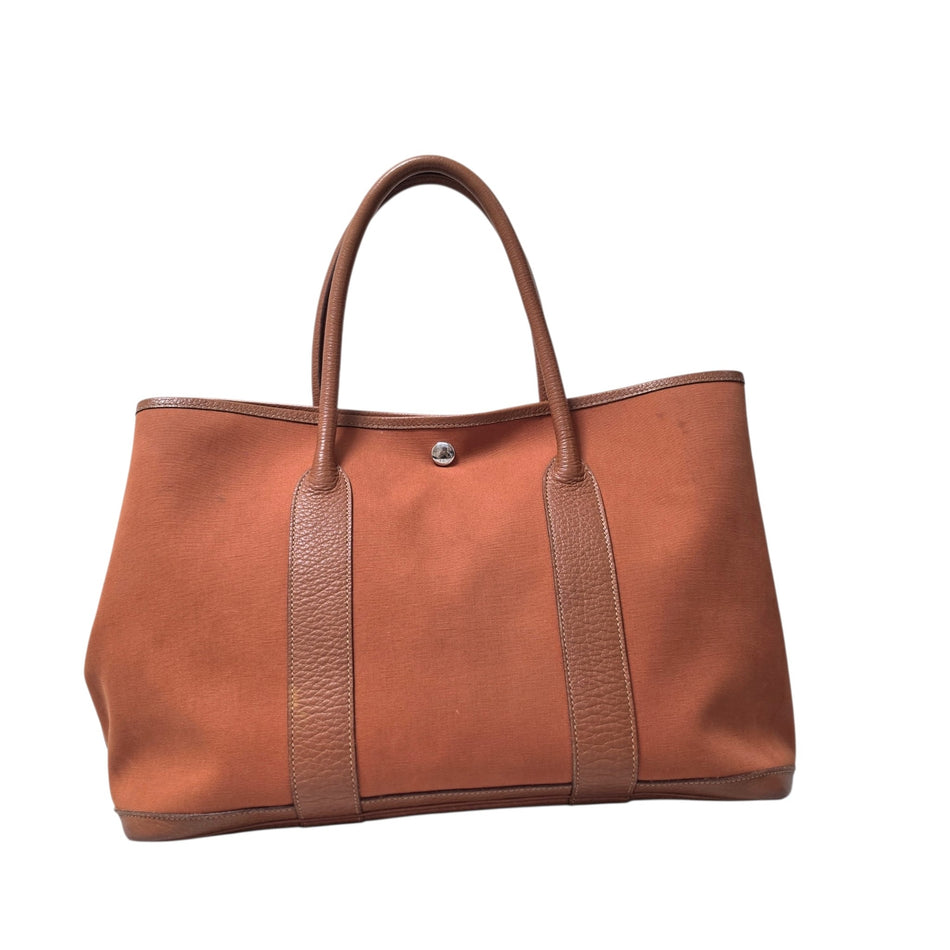 HERMES Garden Party PM Tote Bag Hand Bag Toile H Orange