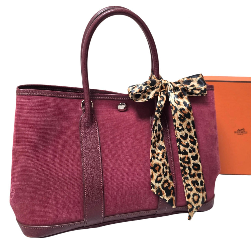 Hermes Garden Party TPM Handbag Tote Bag Toile H Bordeaux Red Stamp I