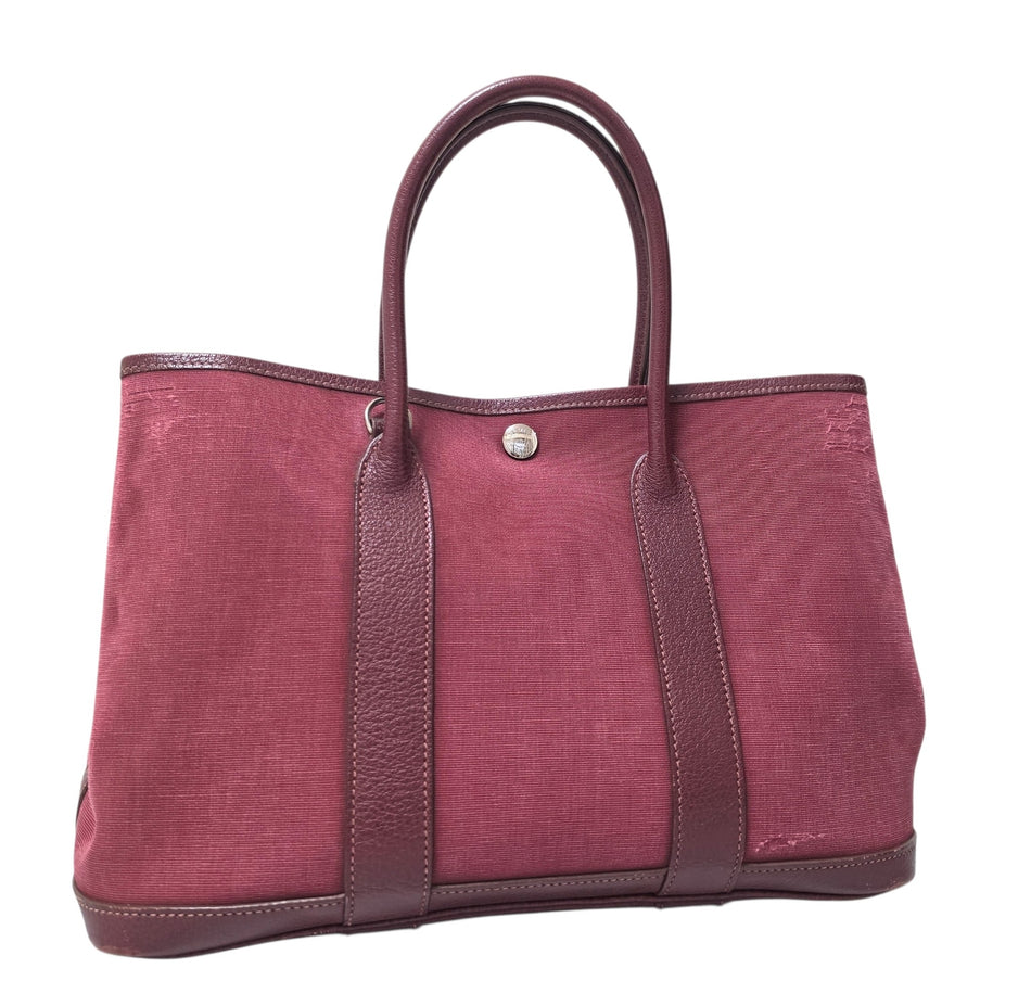 Hermes Garden Party TPM Handbag Tote Bag Toile H Bordeaux Red Stamp I
