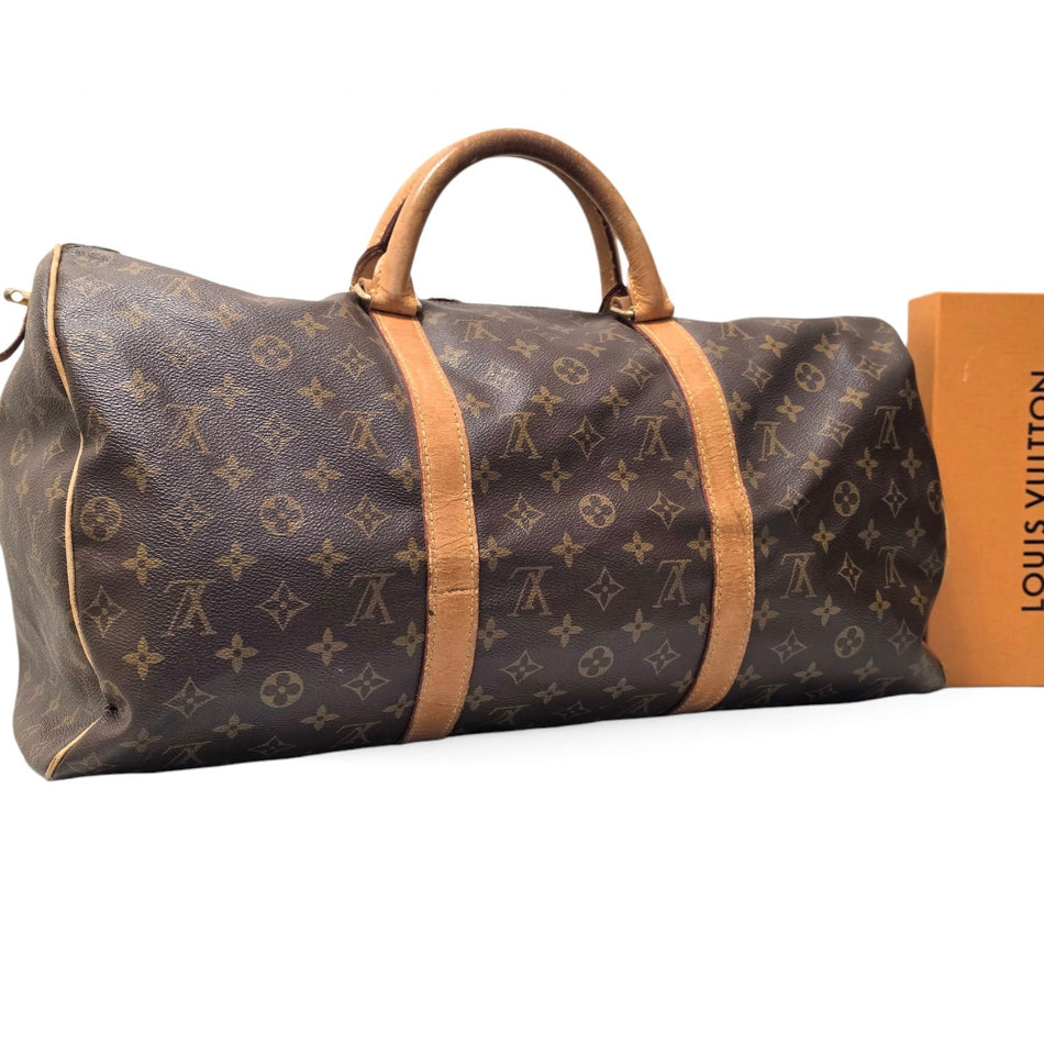 Louis Vuitton Monogram Keepall 50 Boston Bag Authenticated Brown Travel Bag