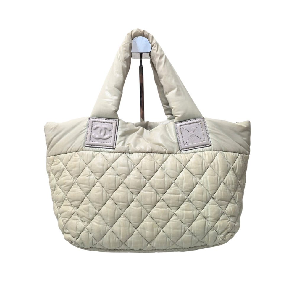CHANEL Coco Cocoon Tote Bag Handbag Nylon Ivory/White Coco Mark Authenticated