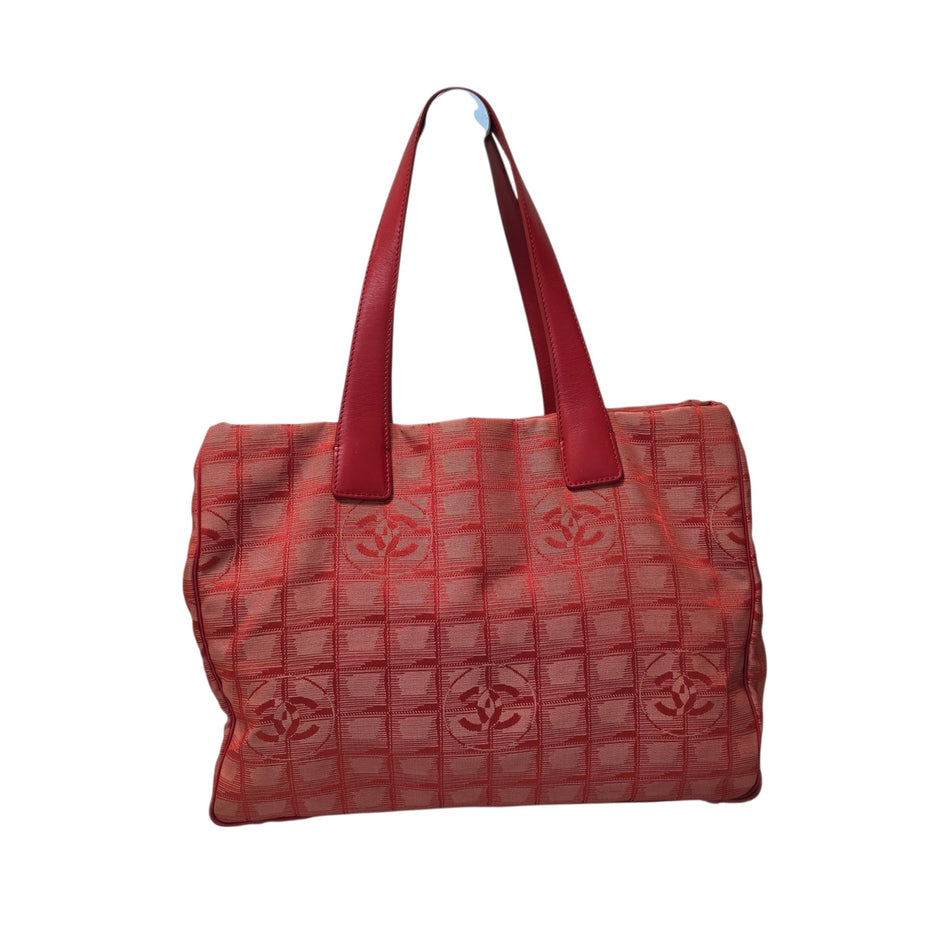 CHANEL New Travel Line Tote MM Tote Bag Shoulder Bag Red Nylon & Leather