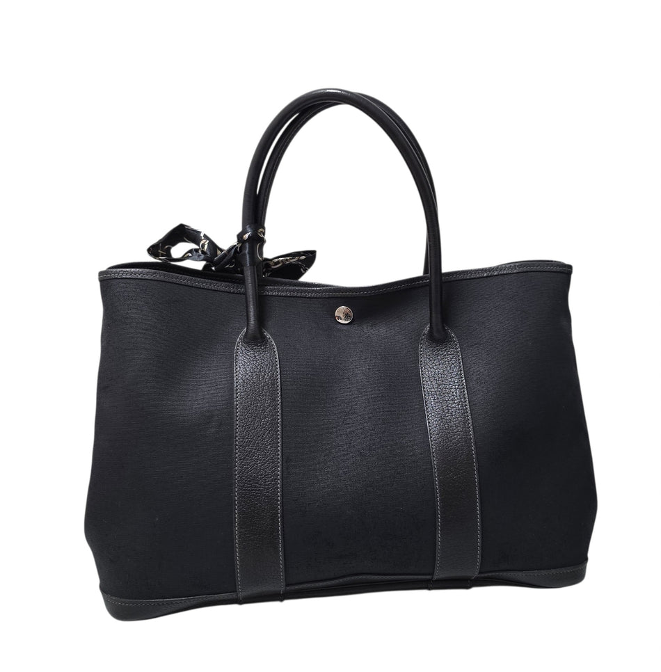 Hermes Garden PartyPM Handbag Tote Bag Toile H Canvas Black StampI