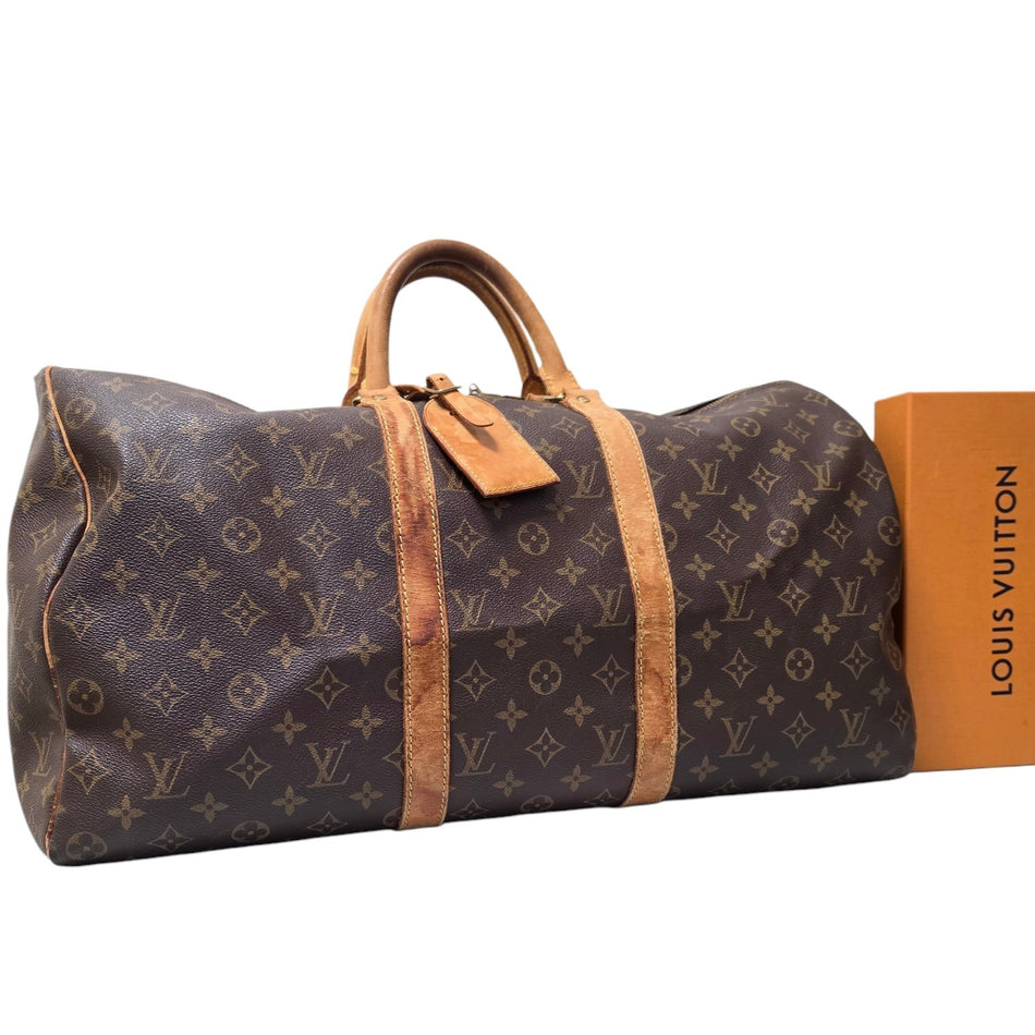 Louis Vuitton Monogram Keepall Authenticated 50 Boston Bag Brown Travel Bag