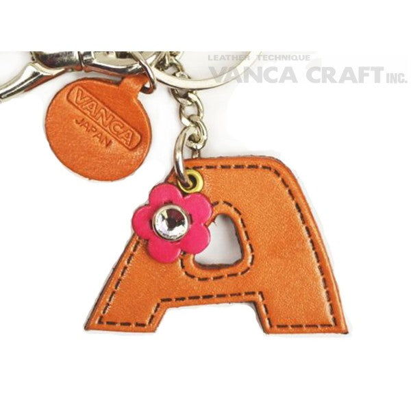 Initial "A" Leather Keychain Bag Charm