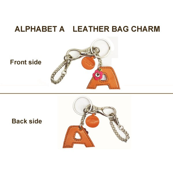 Initial "A" Leather Keychain Bag Charm