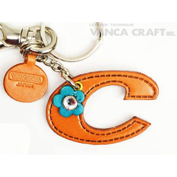 Initial "C" Leather Keychain Bag Charm