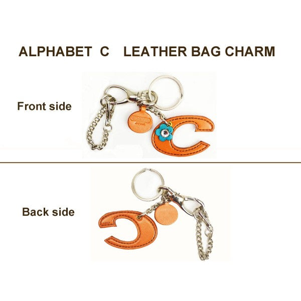 Initial "C" Leather Keychain Bag Charm