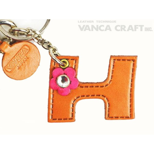 Initial "H" Leather Keychain Bag Charm