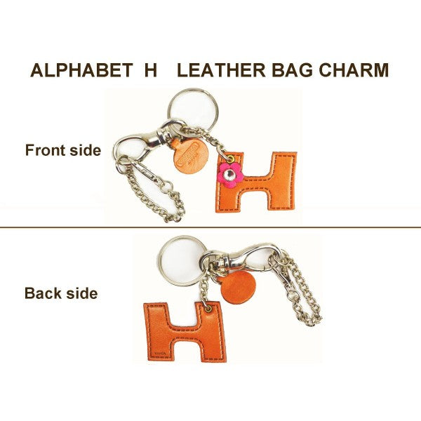 Initial "H" Leather Keychain Bag Charm