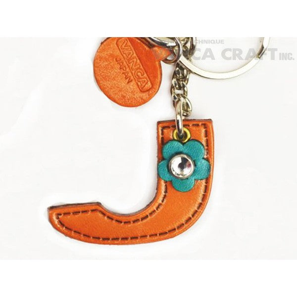 Initial "J" Leather Keychain Bag Charm