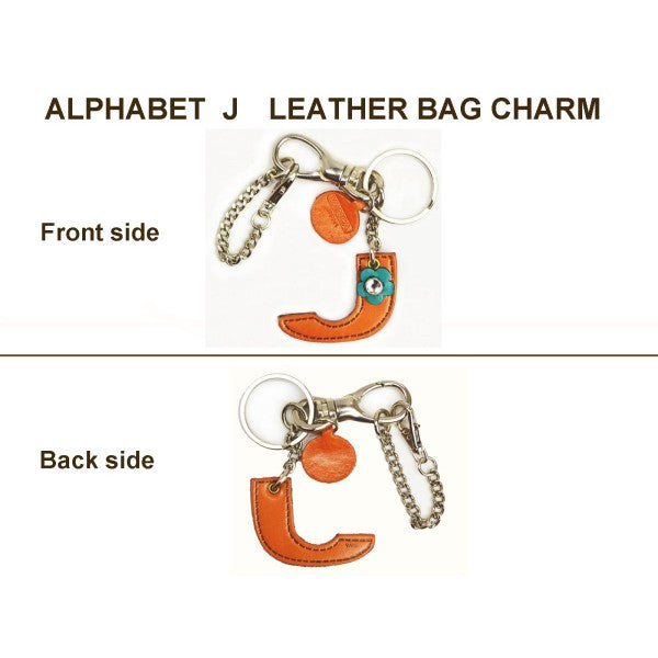 Initial "J" Leather Keychain Bag Charm