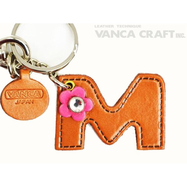 Initial "M" Leather Keychain Bag Charm