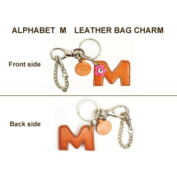 Initial "M" Leather Keychain Bag Charm