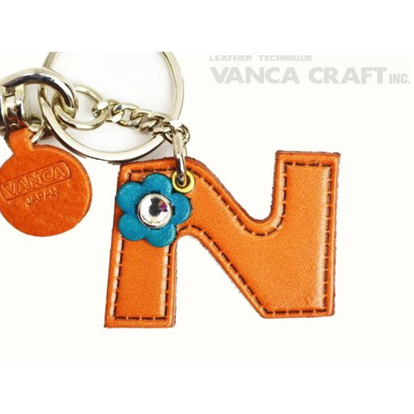Initial "N" Leather Keychain Bag Charm