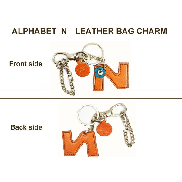 Initial "N" Leather Keychain Bag Charm