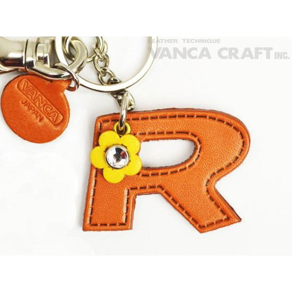 Initial "R" Leather Keychain Bag Charm