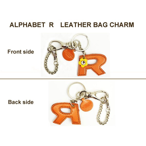 Initial "R" Leather Keychain Bag Charm