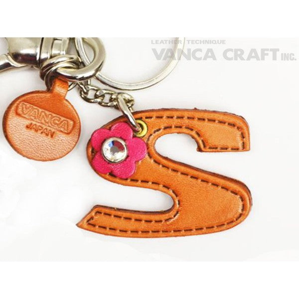 Initial "S" Leather Keychain Bag Charm