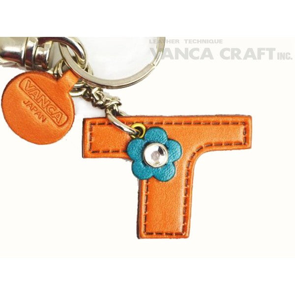 Initial "T" Leather Keychain Bag Charm