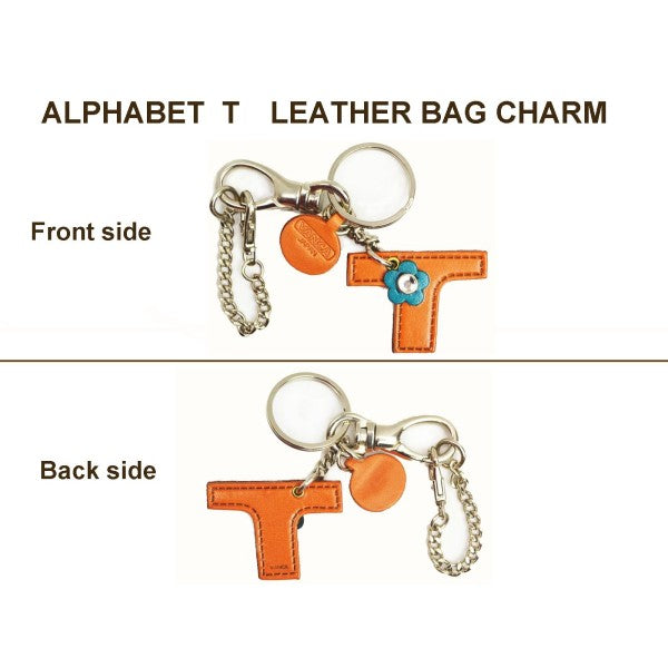 Initial "T" Leather Keychain Bag Charm