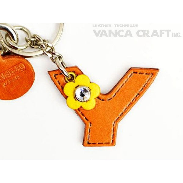 Initial "Y" Leather Keychain Bag Charm