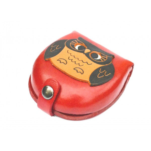 Owl-red Handmade Genuine Leather Animal Color Coin case/Purse #26088-2
