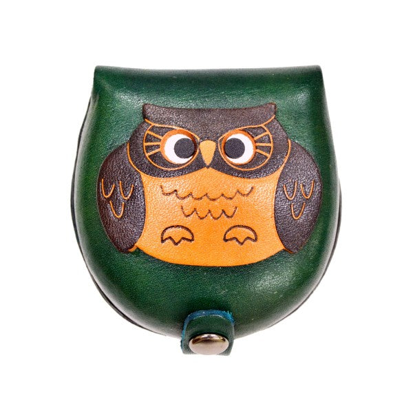 Owl-green Handmade Genuine Leather Animal Color Coin case/Purse #26088-3