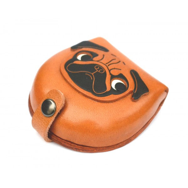 Pug-brown Handmade Genuine Leather Animal Color Coin case/Purse #26093-1