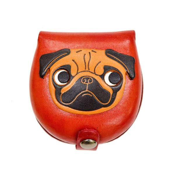 Pug-red Handmade Genuine Leather Animal Color Coin case/Purse #26093-2