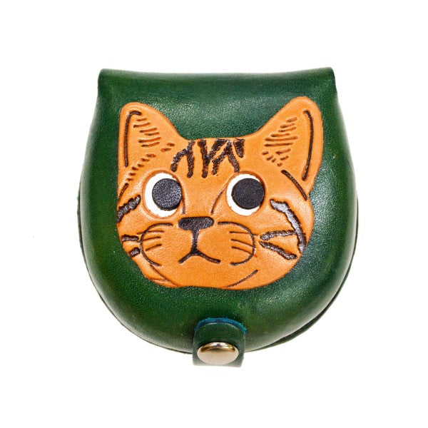 American shorthair -green Handmade Genuine Leather Animal Color Coin case/Purse