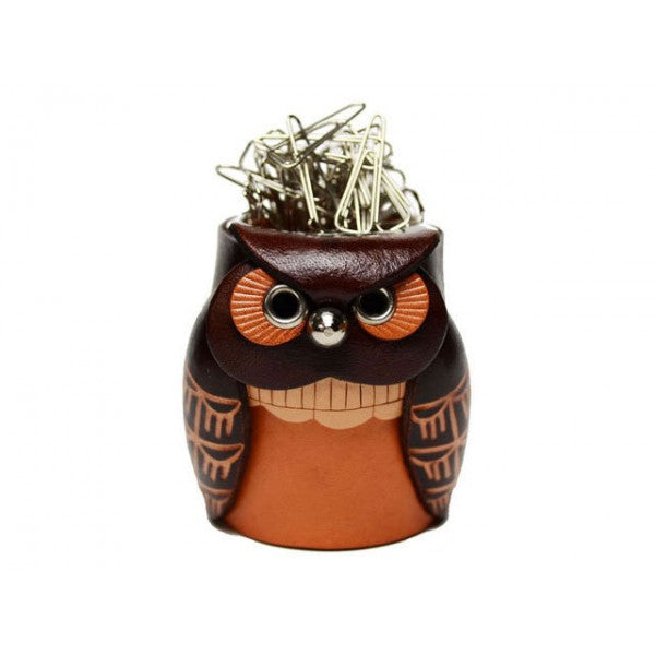 Leather Desk Clip Holder Owl #26185
