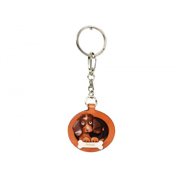 Beagle Leather Dog plate Keychain