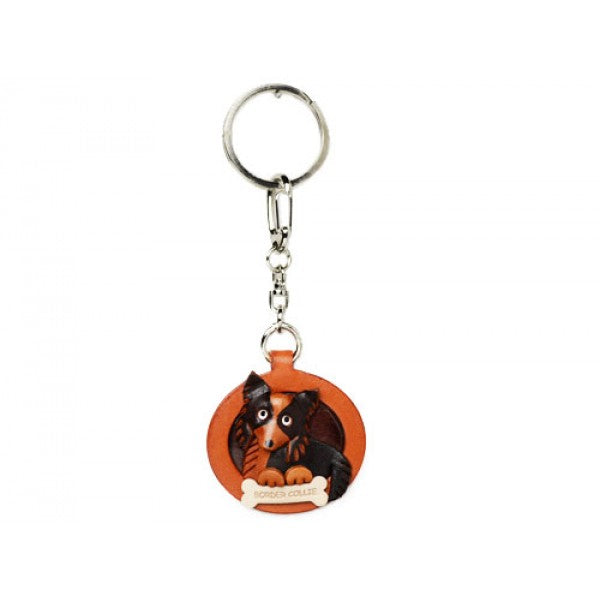 Border Collie Leather Dog plate Keychain