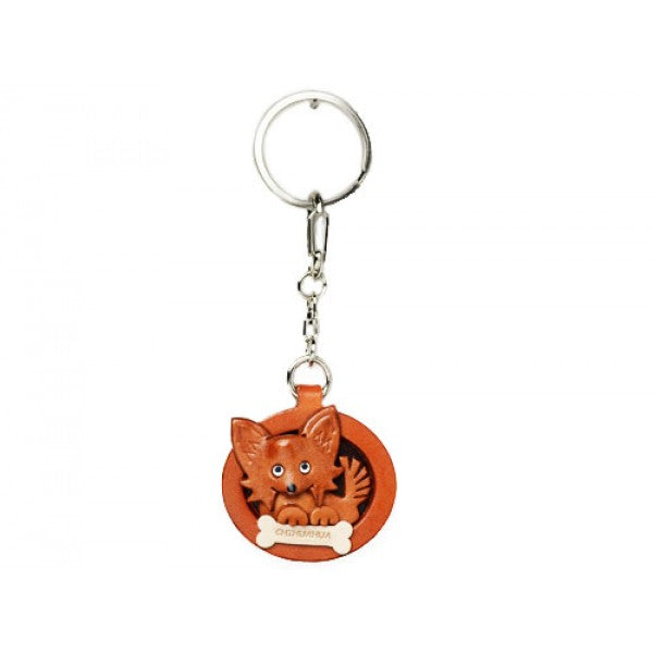 Chihuahua Long Haird Leather Dog plate Keychain