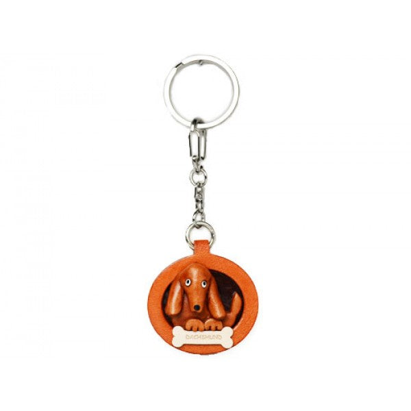 Dachshund Smooth Leather Dog plate Keychain