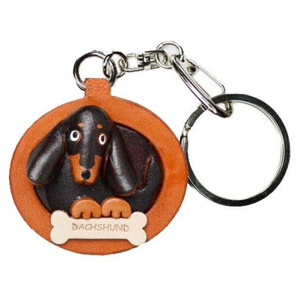 Dachshund Short Hair Black&Tan Leather Dog plate Keychain