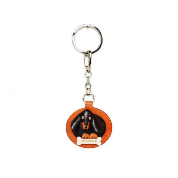 Dachshund Short Hair Black&Tan Leather Dog plate Keychain