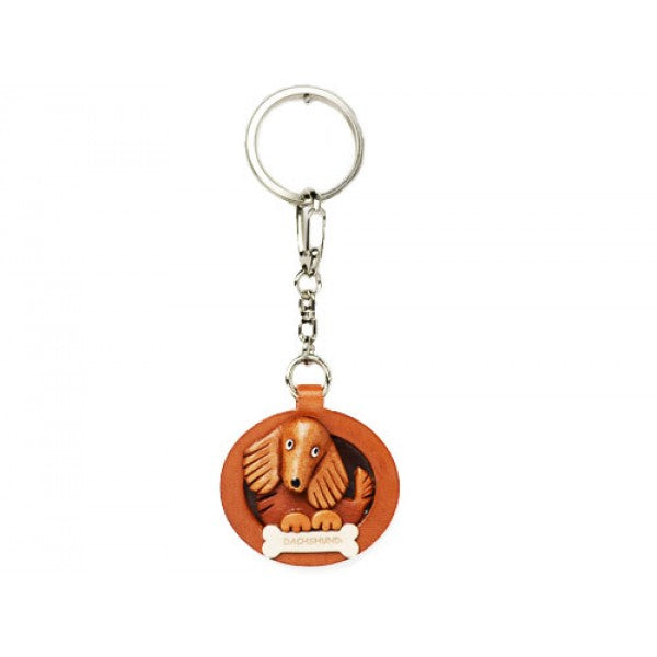 Dachshund Long Hair Leather Dog plate Keychain