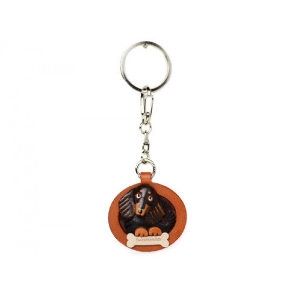 Dachshund Long Hair Black&Tan Leather Dog plate Keychain