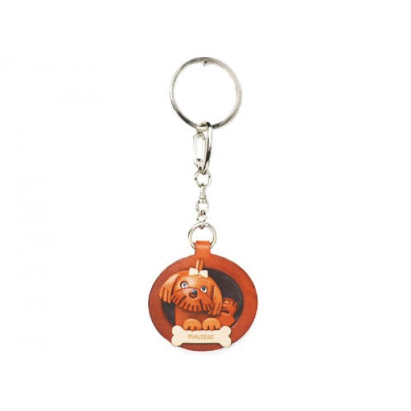 Maltese Leather Dog plate Keychain
